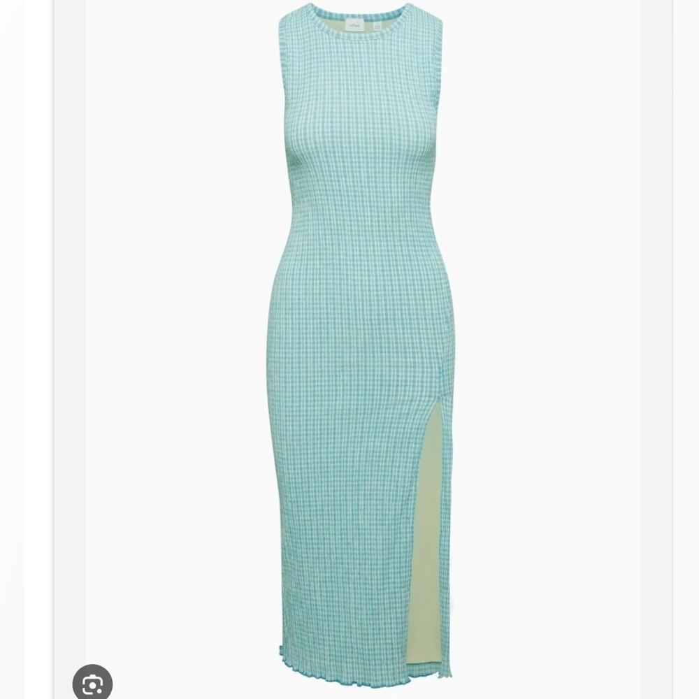 Aritzia Wilfred Verona Gingham Sleeveless Midi Dress Blue Green Size Medium
